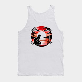 Aquatic Animal Vintage Sunset Cute Japanese Art Otter Tank Top